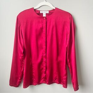Vintage Silk Blouse Women's Size 8 Red Classic Office Feminine Glam Preppy Top